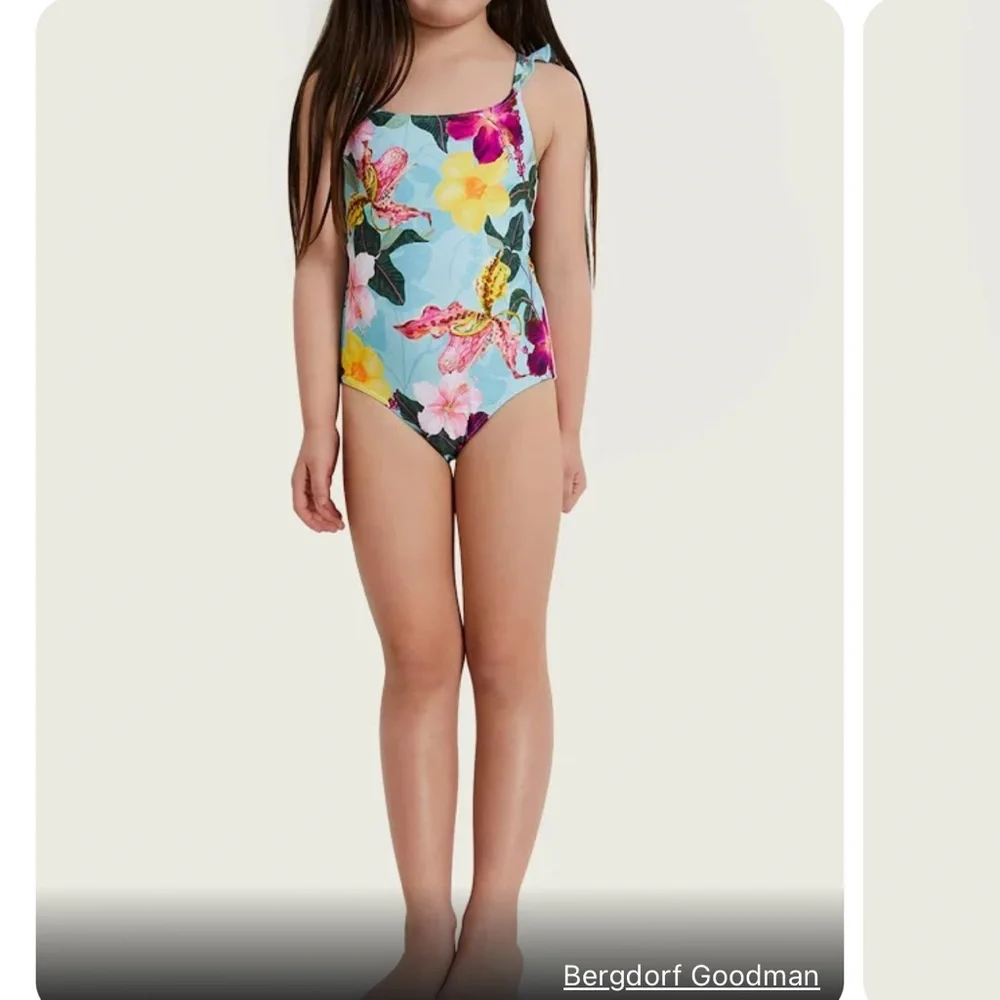 NWOT Patbo girls ruffle trim hibiscus bathing suit